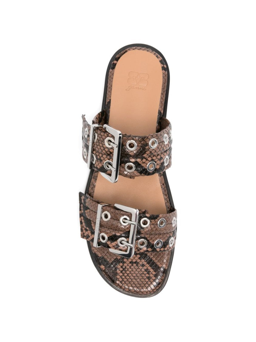 Ganni Buckle Two-Strap Open-Toe Sandals