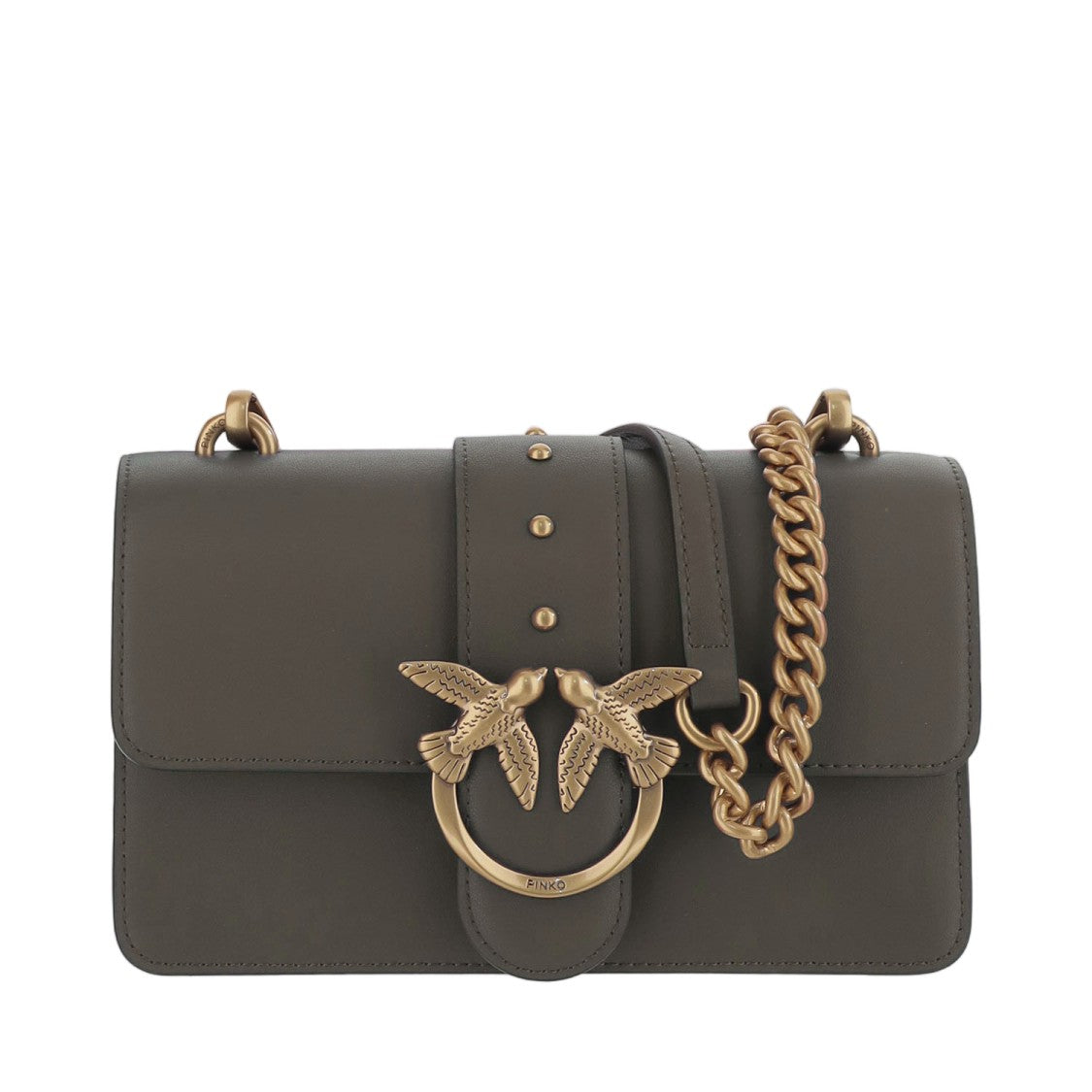 Pinko Compact Dark Olive Green Mini Bag With Love Birds Buckle
