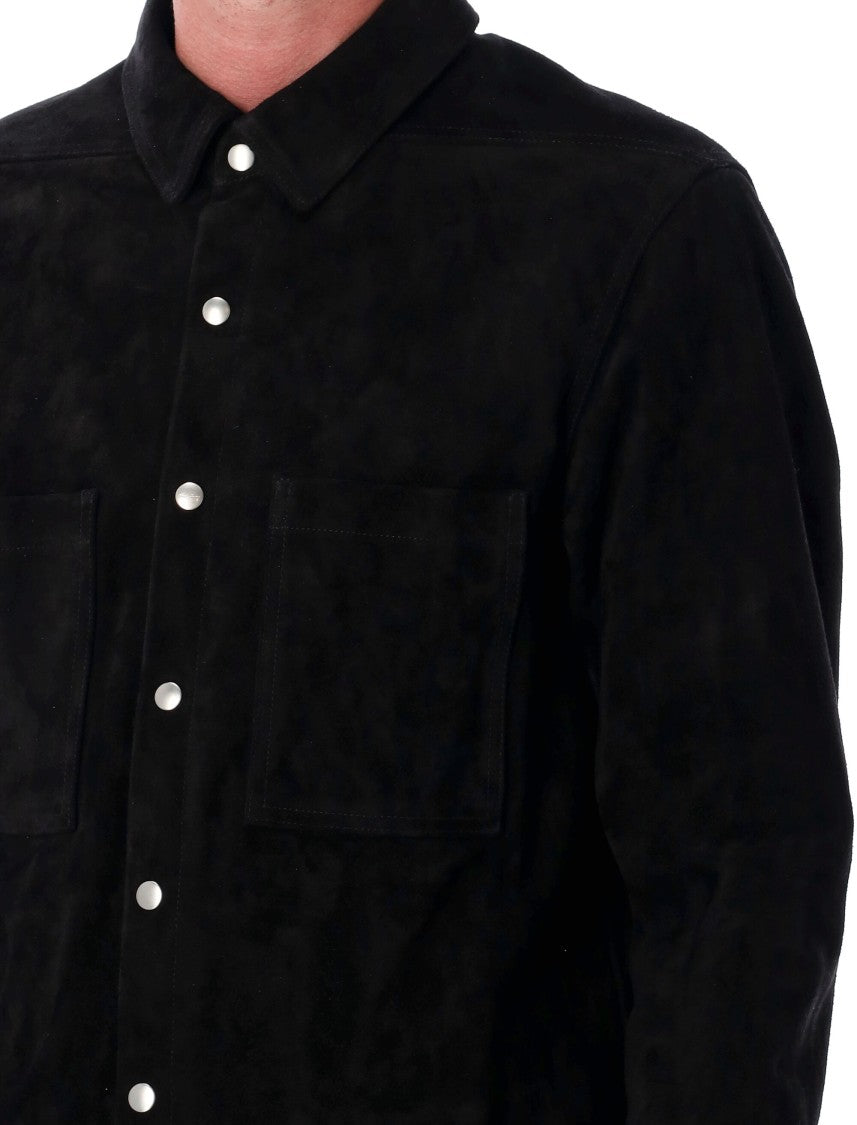 Rick Owens Black Suede Outershirt With Classic Collar