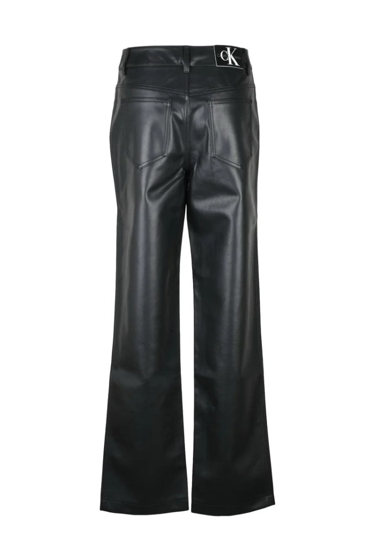Calvin Klein Jeans Straight-Leg Black Faux Leather Trousers With Mid-Rise Waist And Classic Detailing