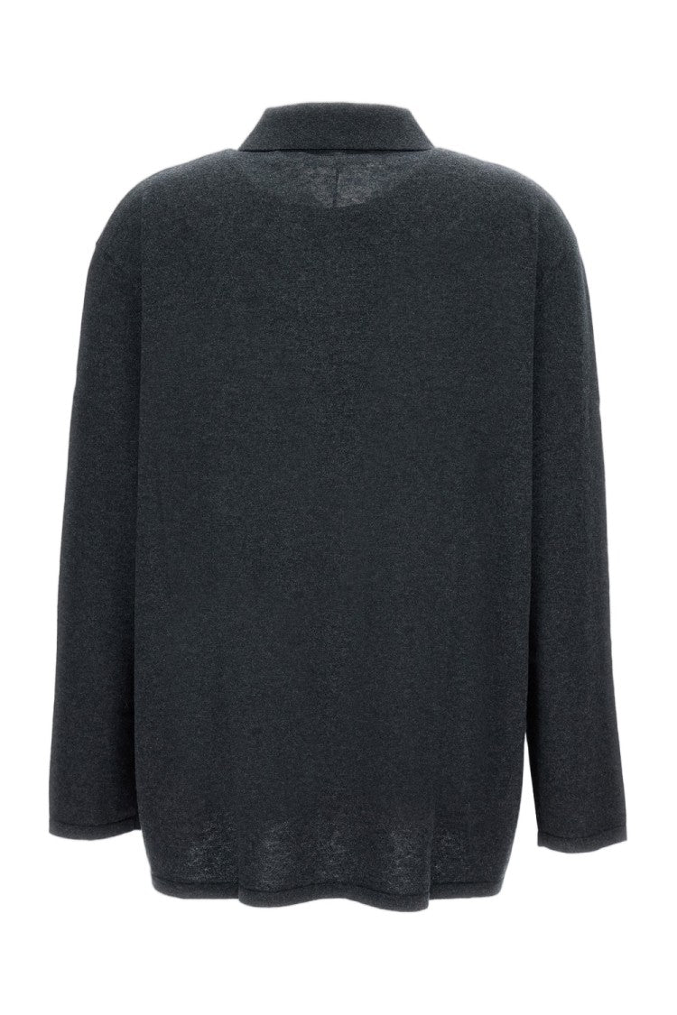 Lisa Yang Polo Collar Cotton Blend Sweater With Ribbed Trim