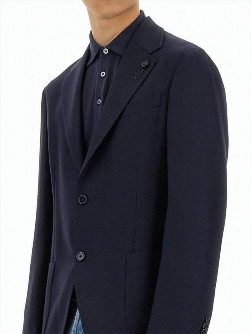 Lardini Tailored Blue Wool Jacket With Notch Lapels