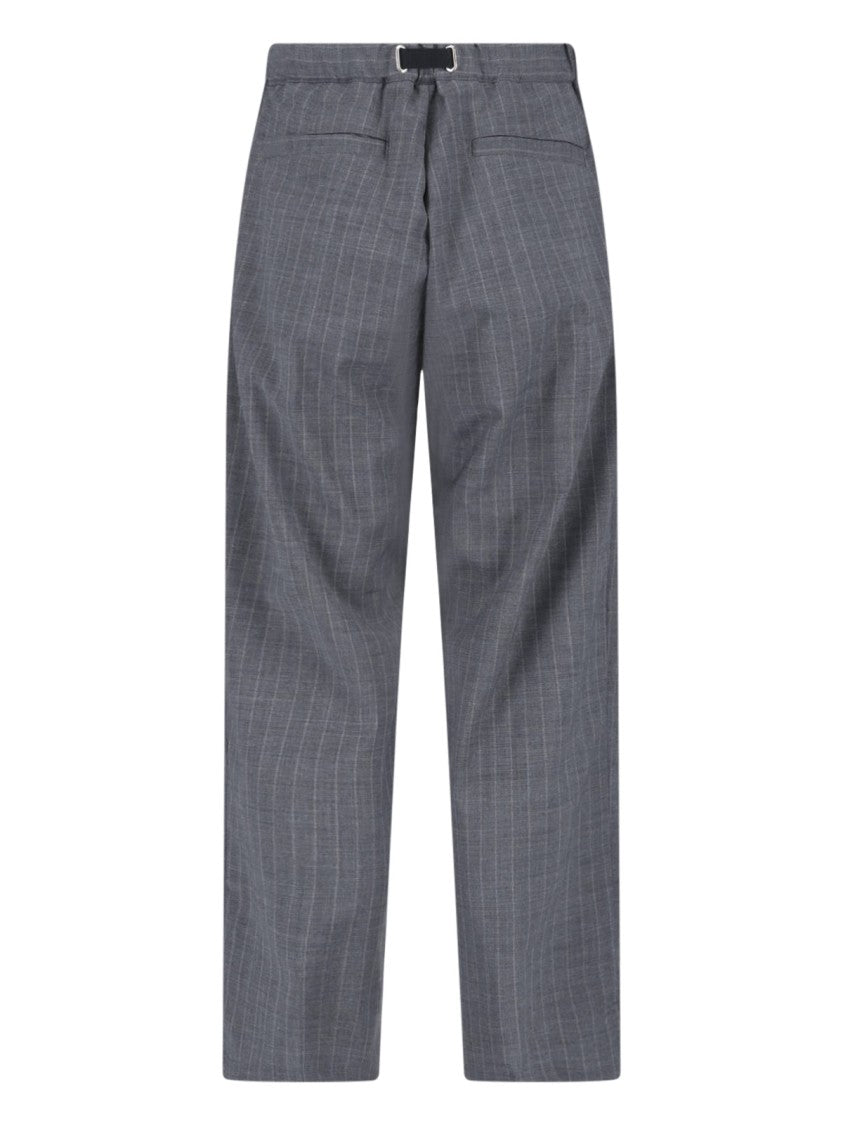 White Sand Grey Pinstripe Straight-Leg Wool Trousers