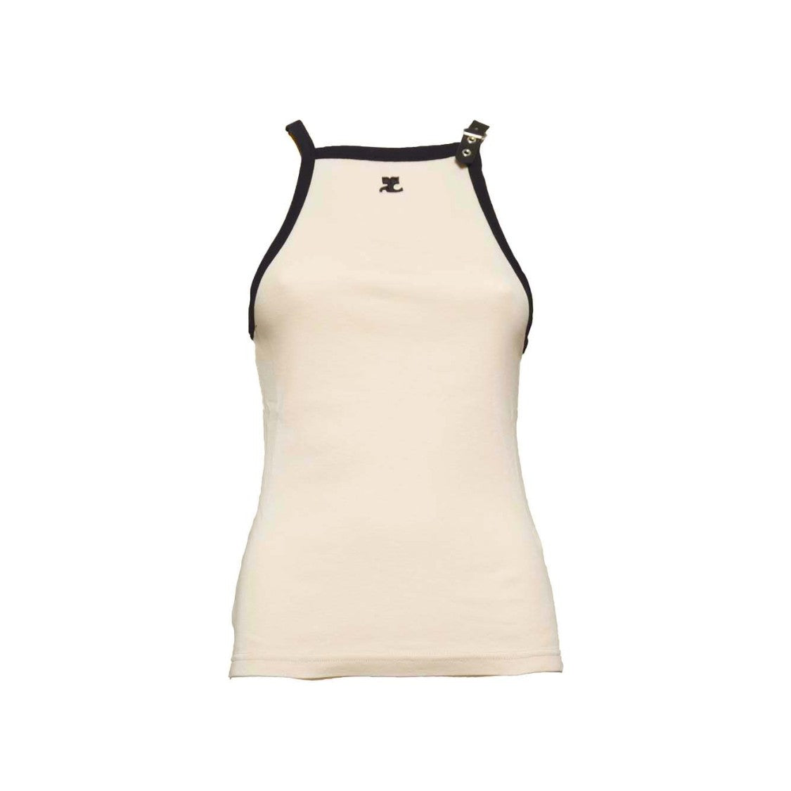 Courrèges Beige Cotton Buckle Tank Top With Contrast Trim