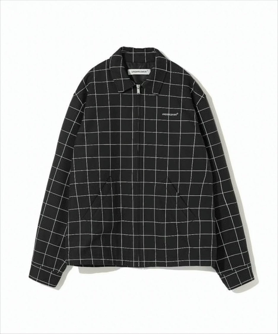 Undercover Grid Pattern Black Jacket With Zipper Closure And Printed Detail