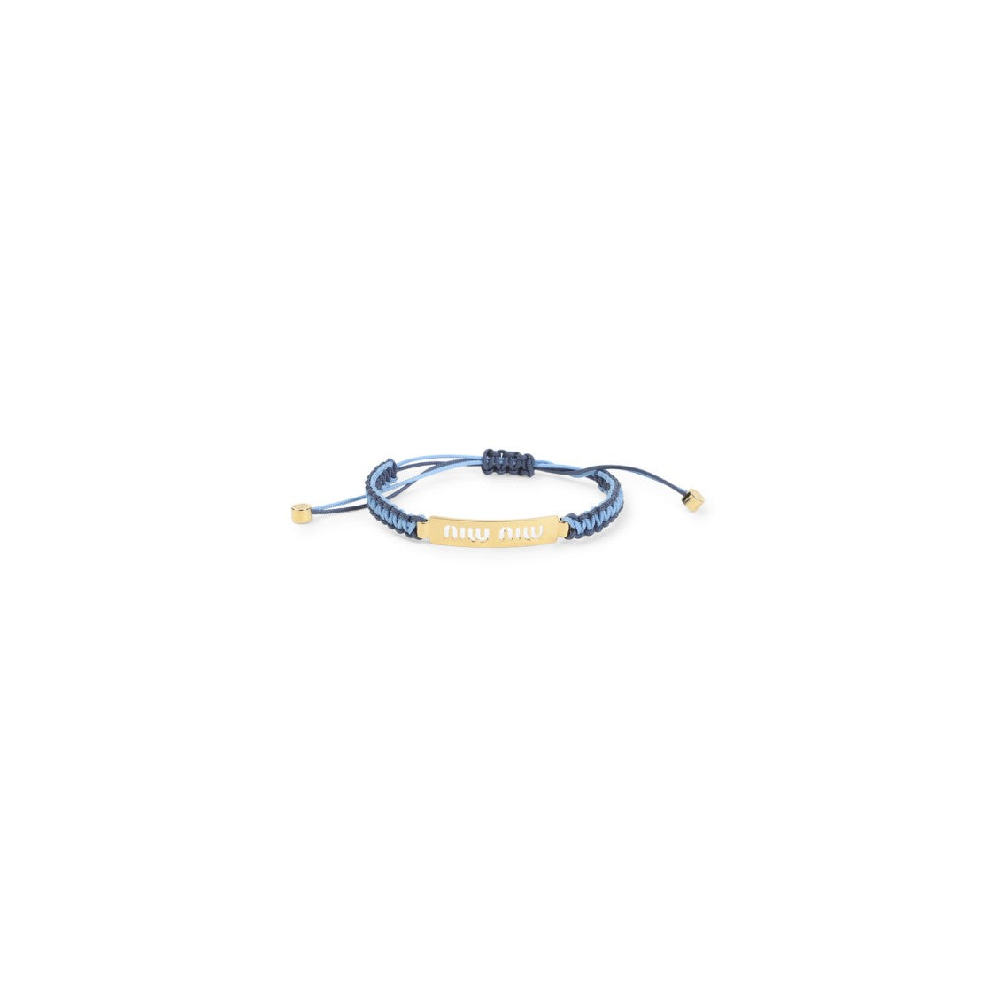 Miu Miu Gold-Tone Brass Plate Bracelet With Blue Adjustable Cord