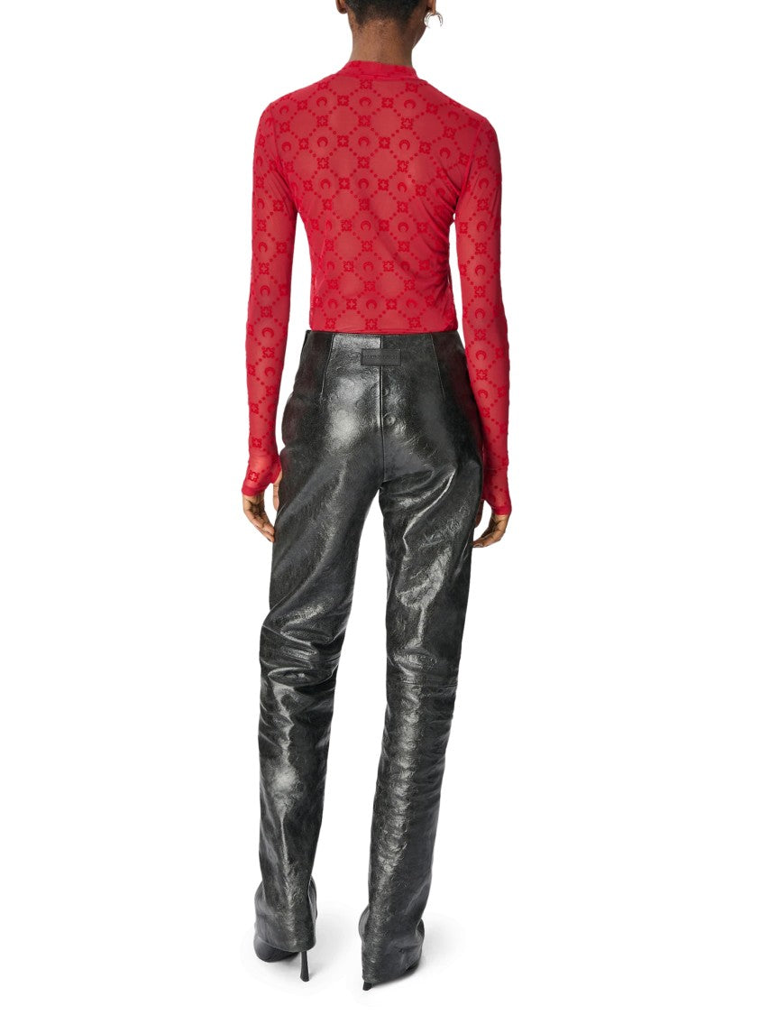 Marine Serre Fitted Sheer Mesh High-Neck Top With Moonogram Motifs