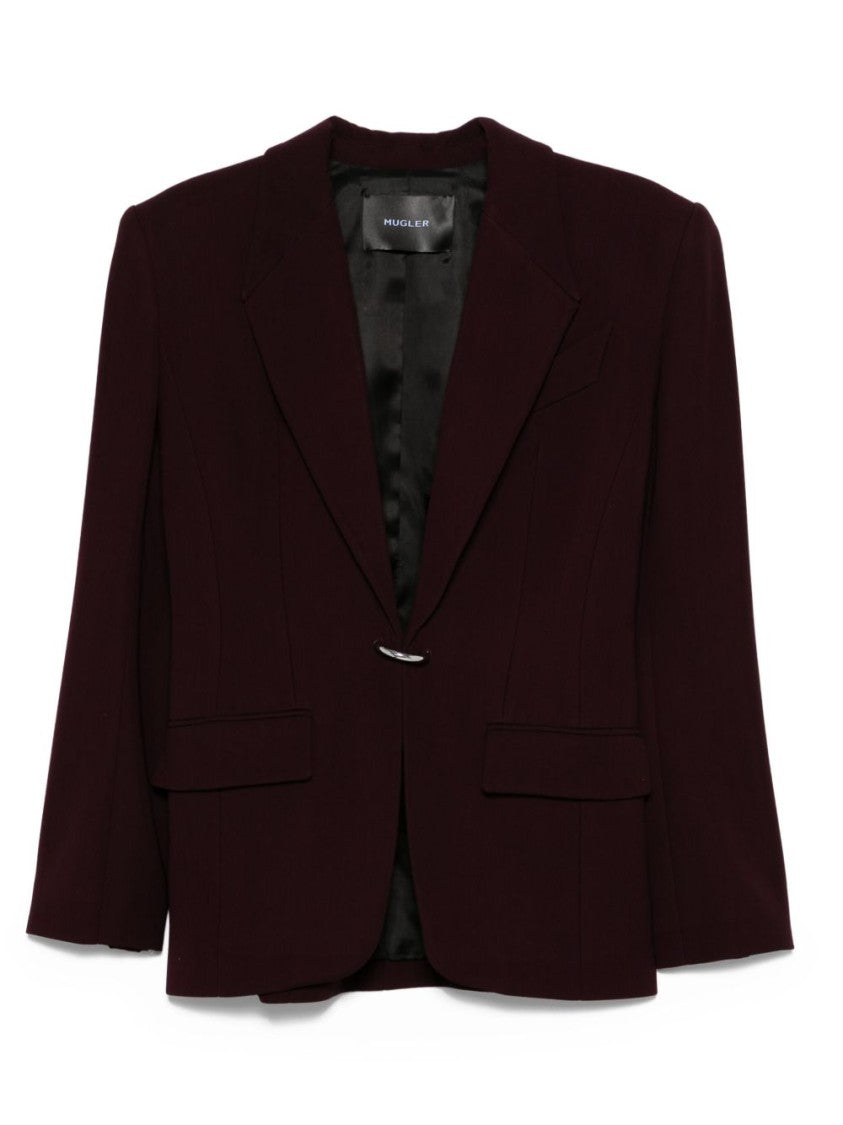 Mugler Dark Red Single Breasted Flap Jacket