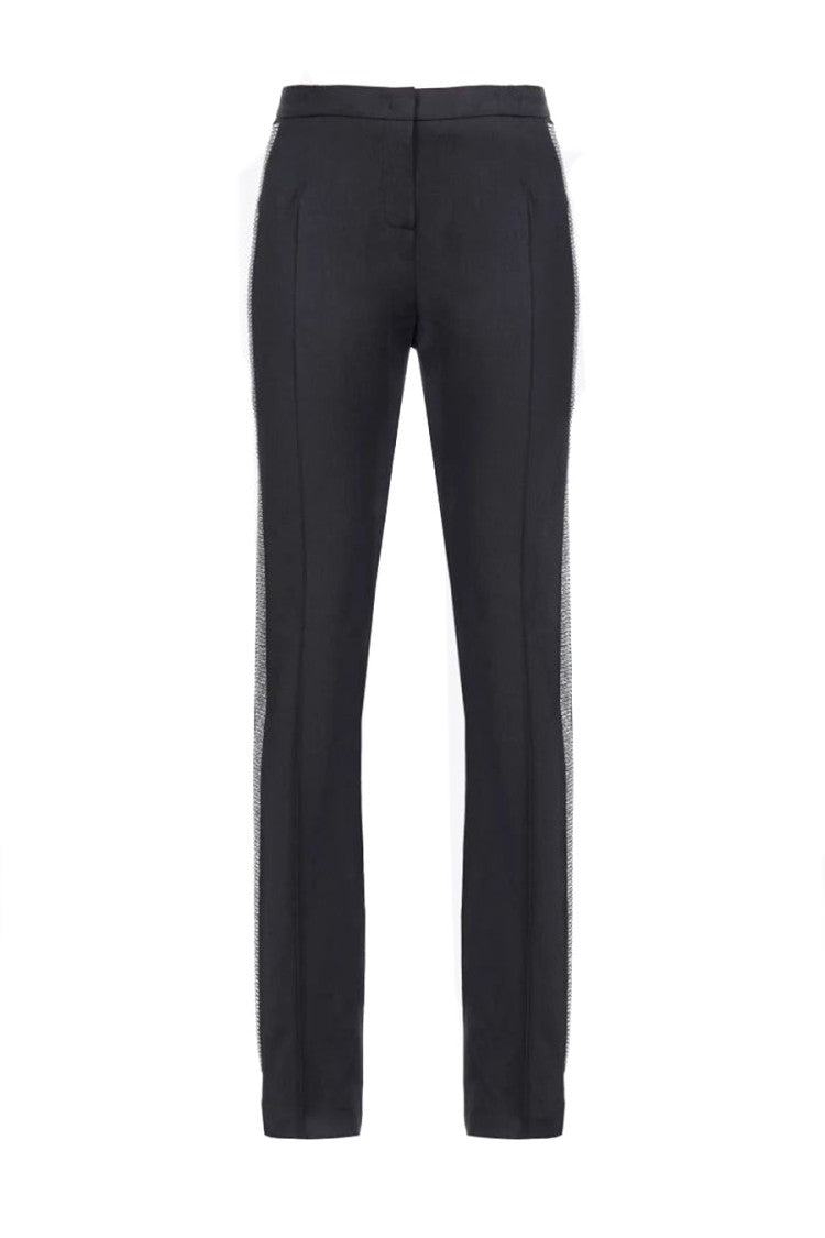 Pinko Black Viscose-Wool Tweed-Stripe Skinny Pants