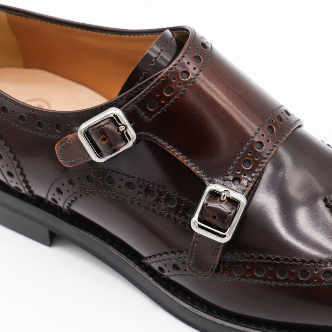 Church's Polished Dark Brown Leather Flats With Brogue Detailing