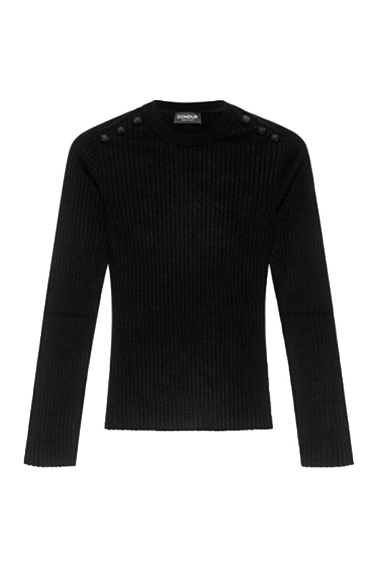 Dondup Ribbed Black Sweater With Decorative Shoulder Buttons