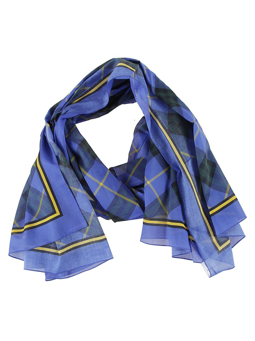 Burberry Blue Plaid Scarf With Green