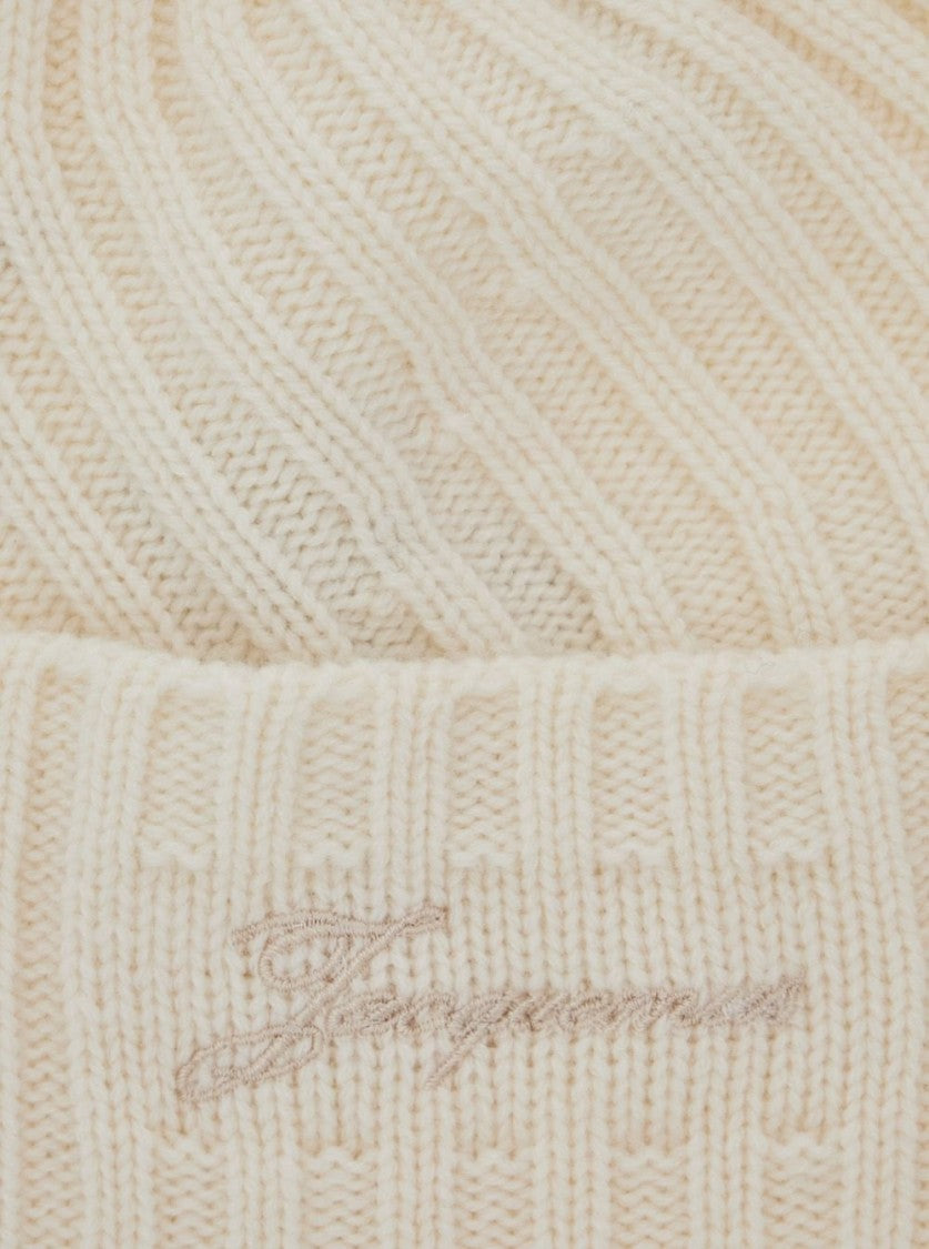 Jacquemus Off-White Ribbed Knit Logo Detail Hat