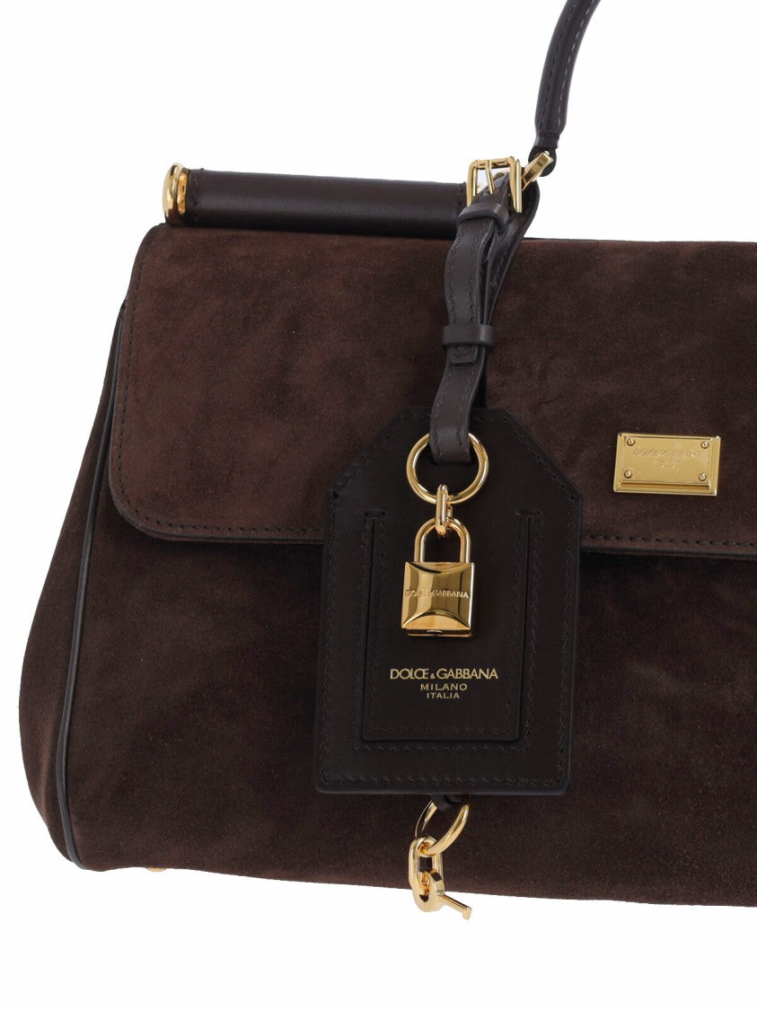 Dolce & Gabbana Dark Brown Structured Suede Top-Handle Bag
