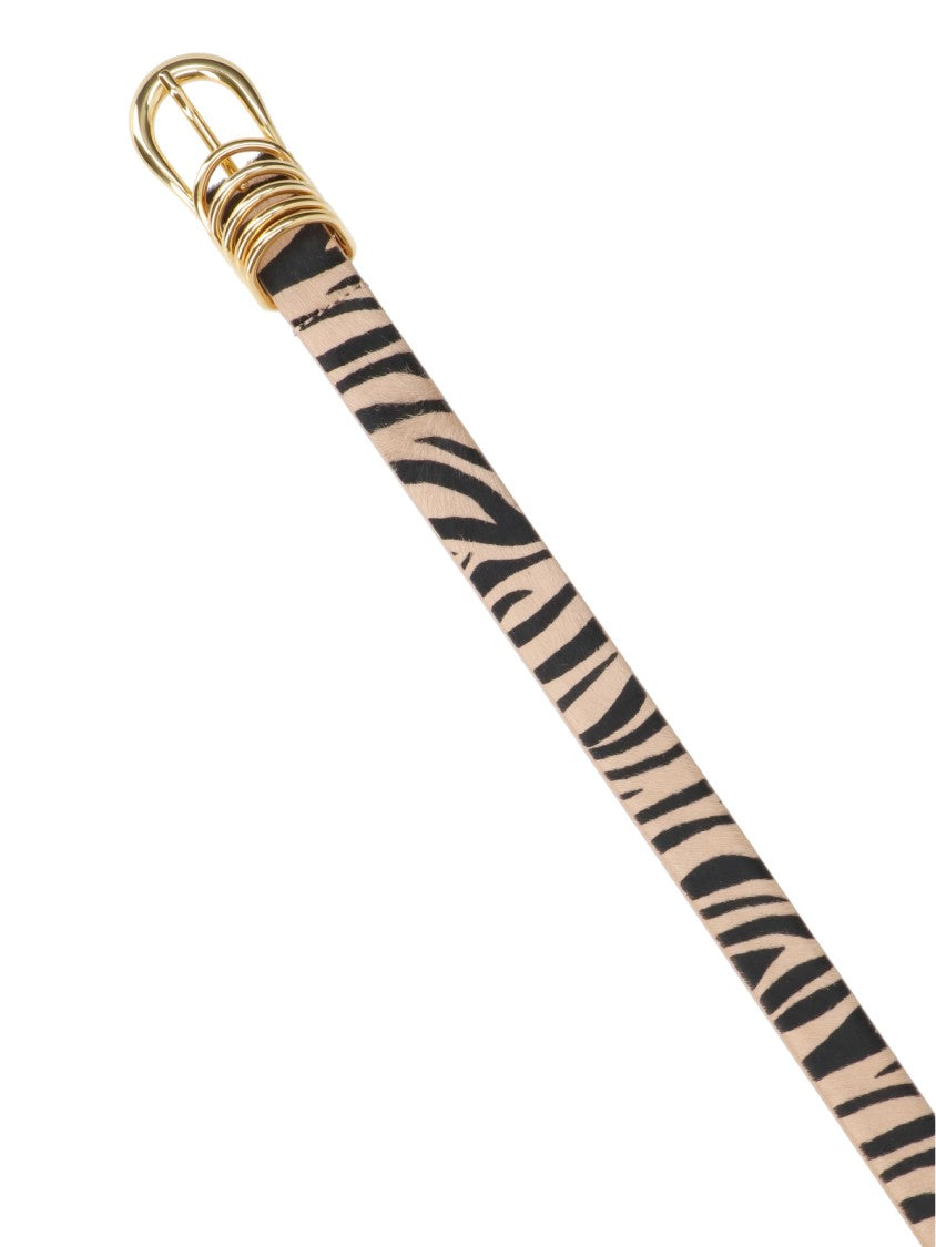 Dehanche Beige Animal Print Slim Leather Belt