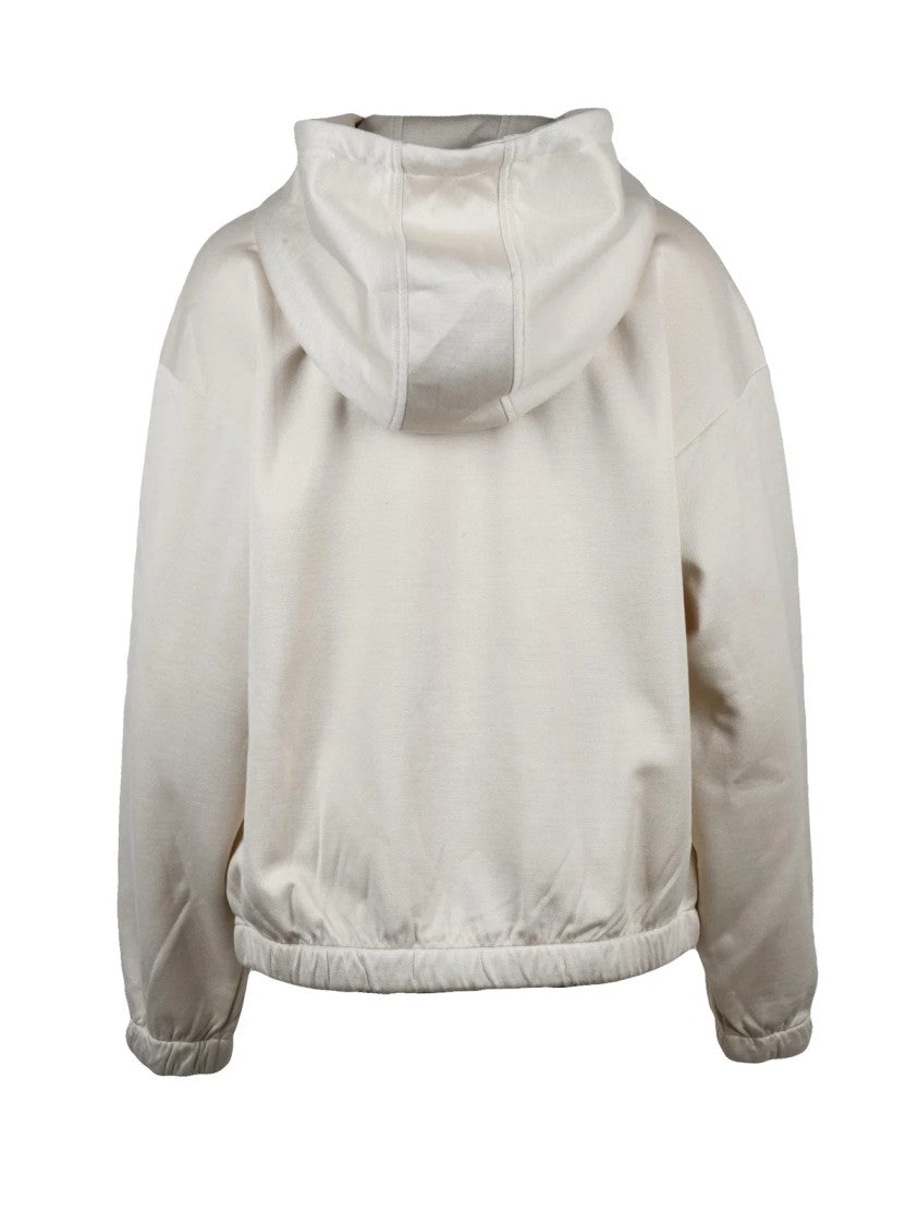 Eleventy Beige Cotton Silk Elastane Zip Hoodie Sweatshirt