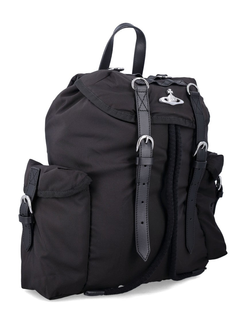Vivienne Westwood Black Highland Backpack With Technical Fabric And Leather Straps