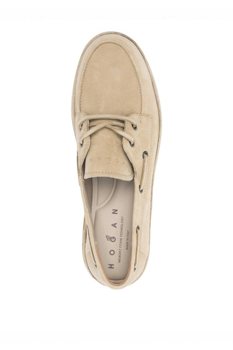 Hogan Beige Leather Lace-Up Boat Shoes