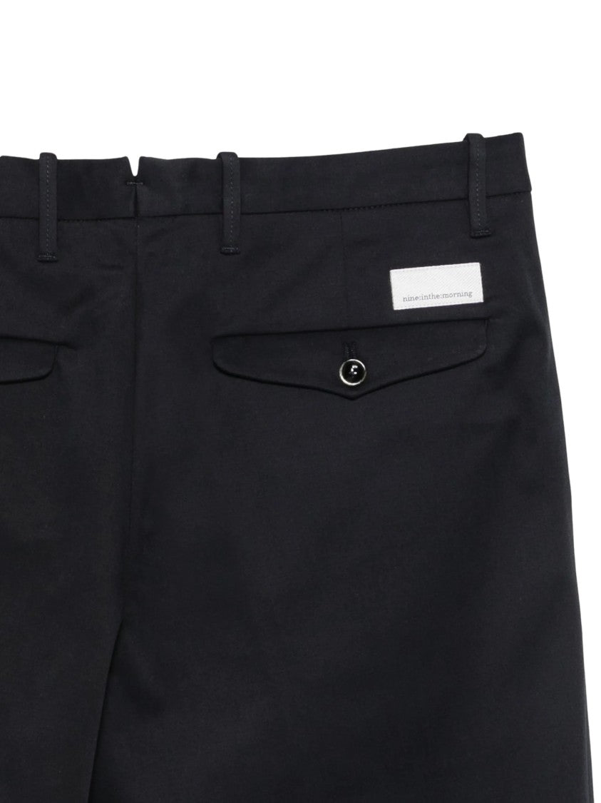 Nine In The Morning Tailored Fit Black Trousers With Button Closure And Flap Pockets
