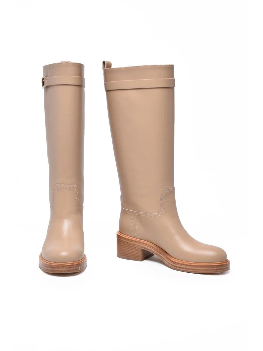 Salvatore Ferragamo Beige Leather Rosalie Boots