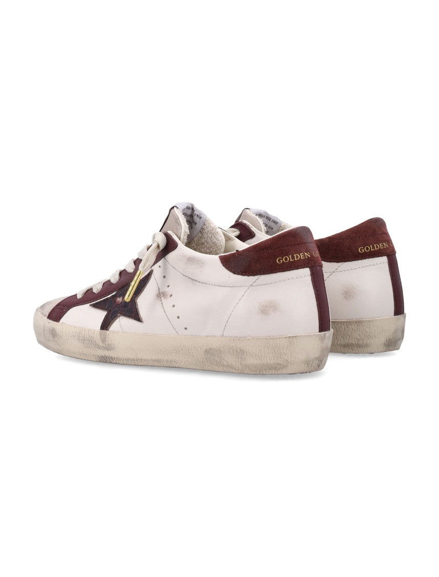 Golden Goose White Leather Burgundy Super-Star Sneakers