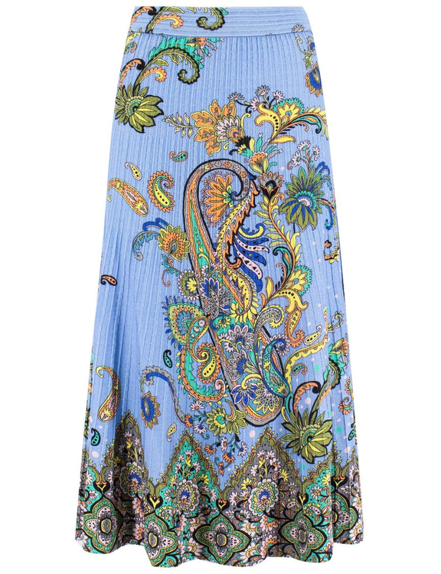 Etro Floral Paisley Print Midi Skirt In Blue