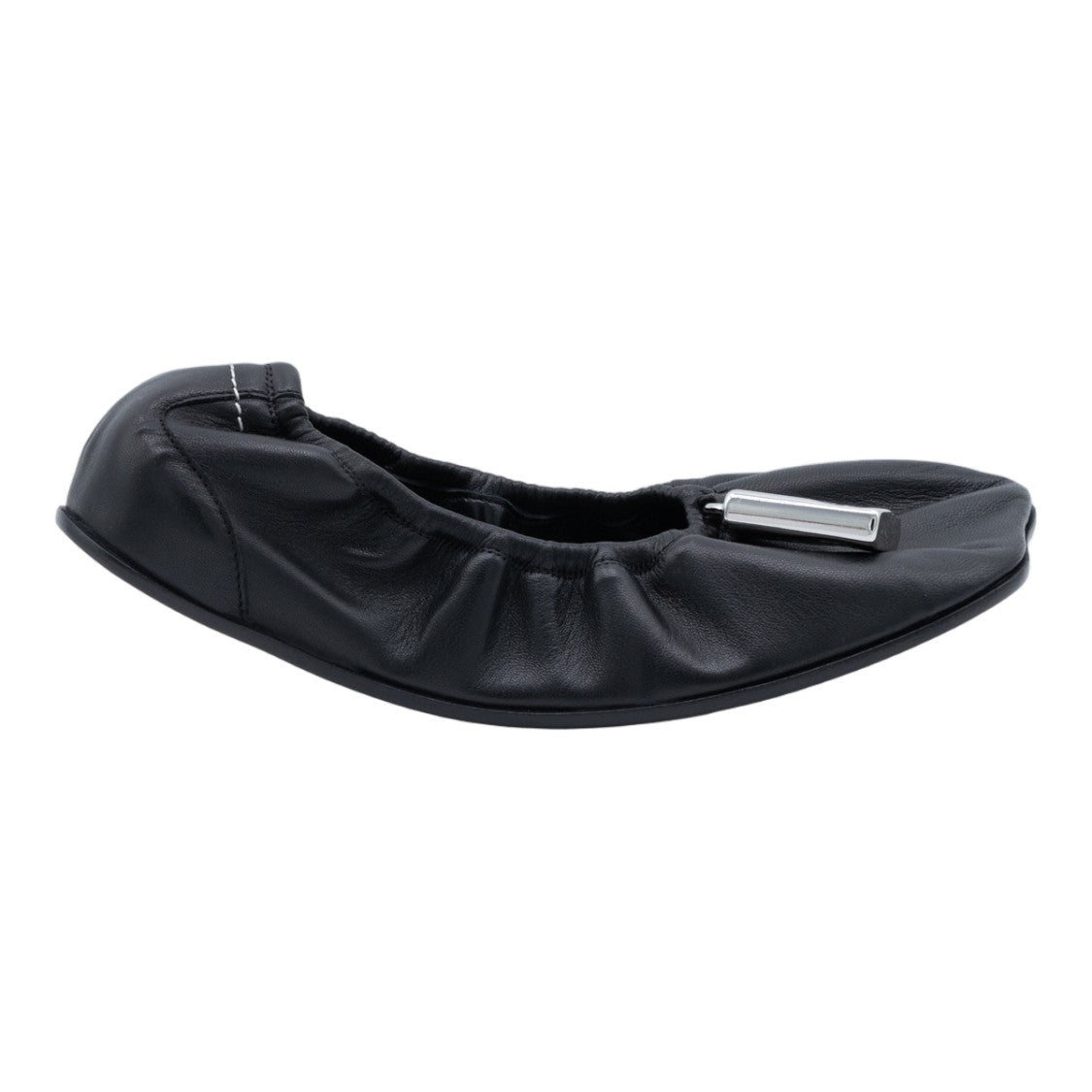 Mm6 By Maison Margiela Gathered Leather Flats With Silver Charm Detail