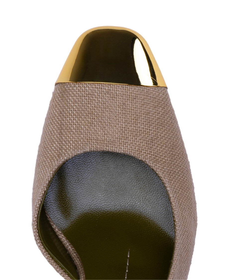 Maria Luca Pointed Toe Slingback Heeled Shoes With Metallic Cap Detail