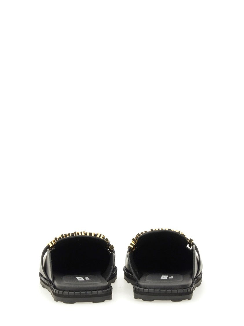 Moschino Black Leather Sabot Flats