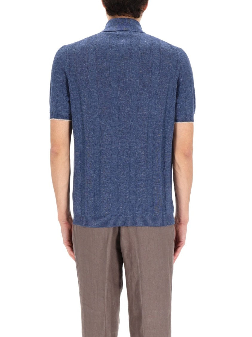 Brunello Cucinelli Textured Short-Sleeve Linen-Blend Knit Polo Shirt