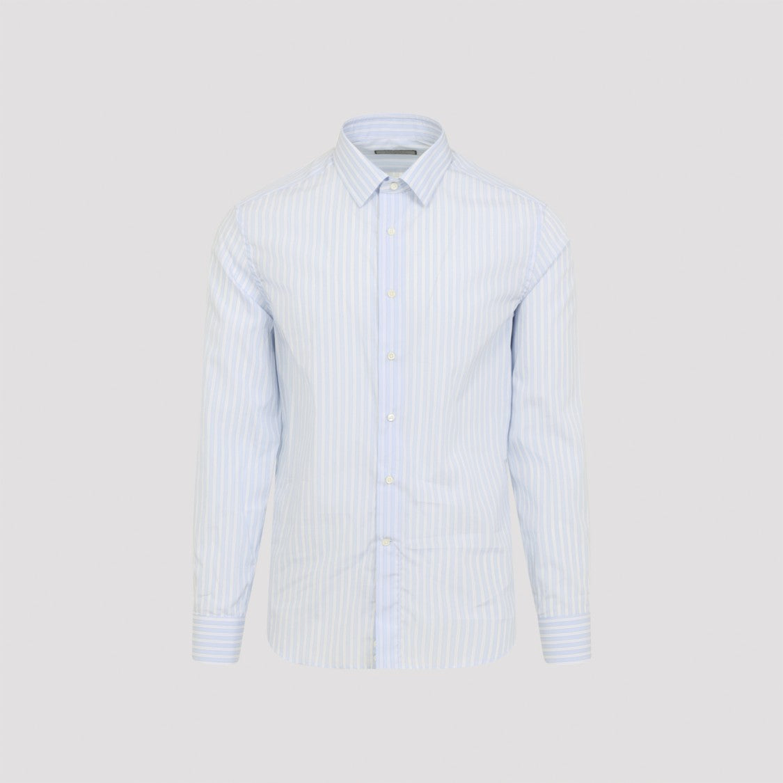 Canali Light Blue Cotton Formal Shirt With Subtle Stripes