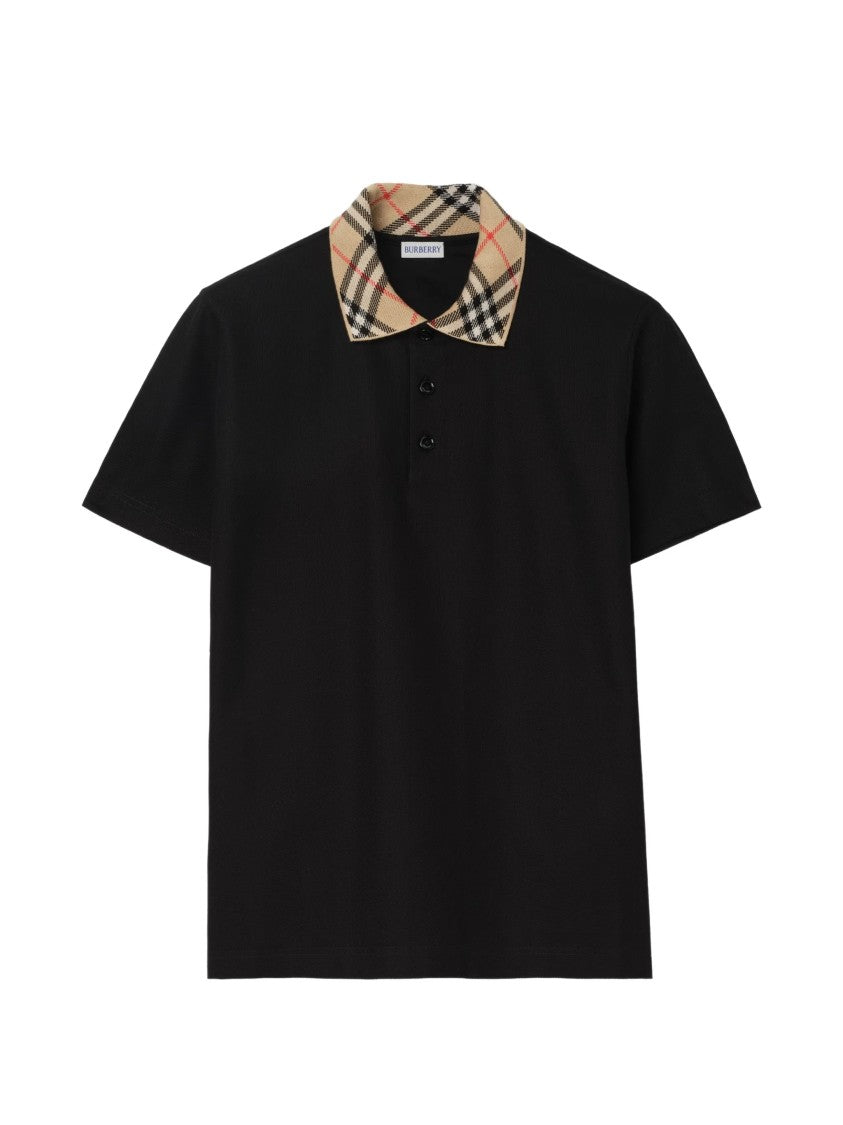 Burberry Black Evan Cotton Plaid Collar Polo Shirt