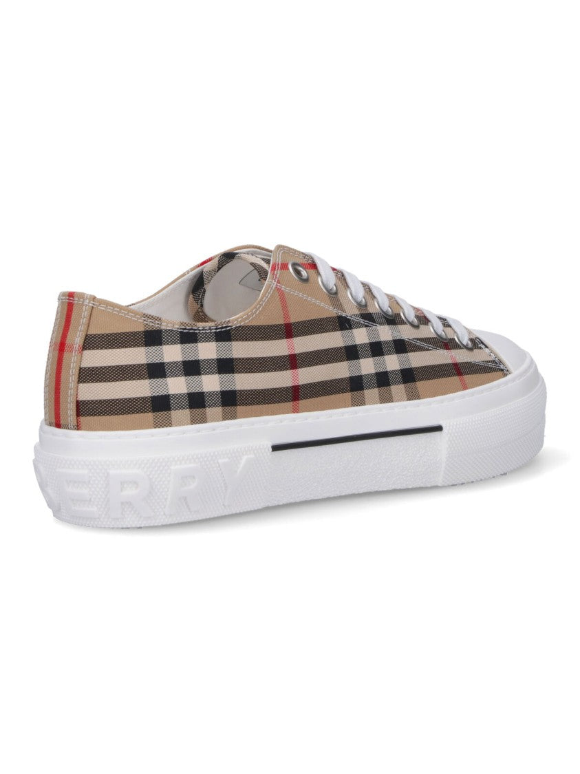 Burberry Check Pattern Low-Top Sneakers With Calfskin Accents
