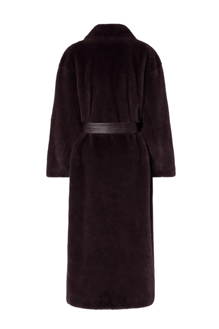 Pinko Brown Polyester Faux-Fur Belted Coat