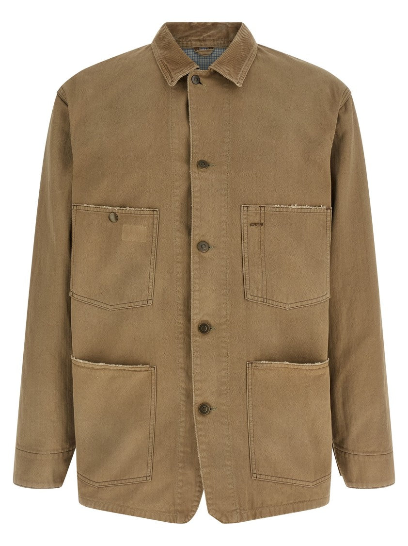 Maison Margiela Used-Effect Herringbone Cotton Canvas Jacket With Corduroy Collar