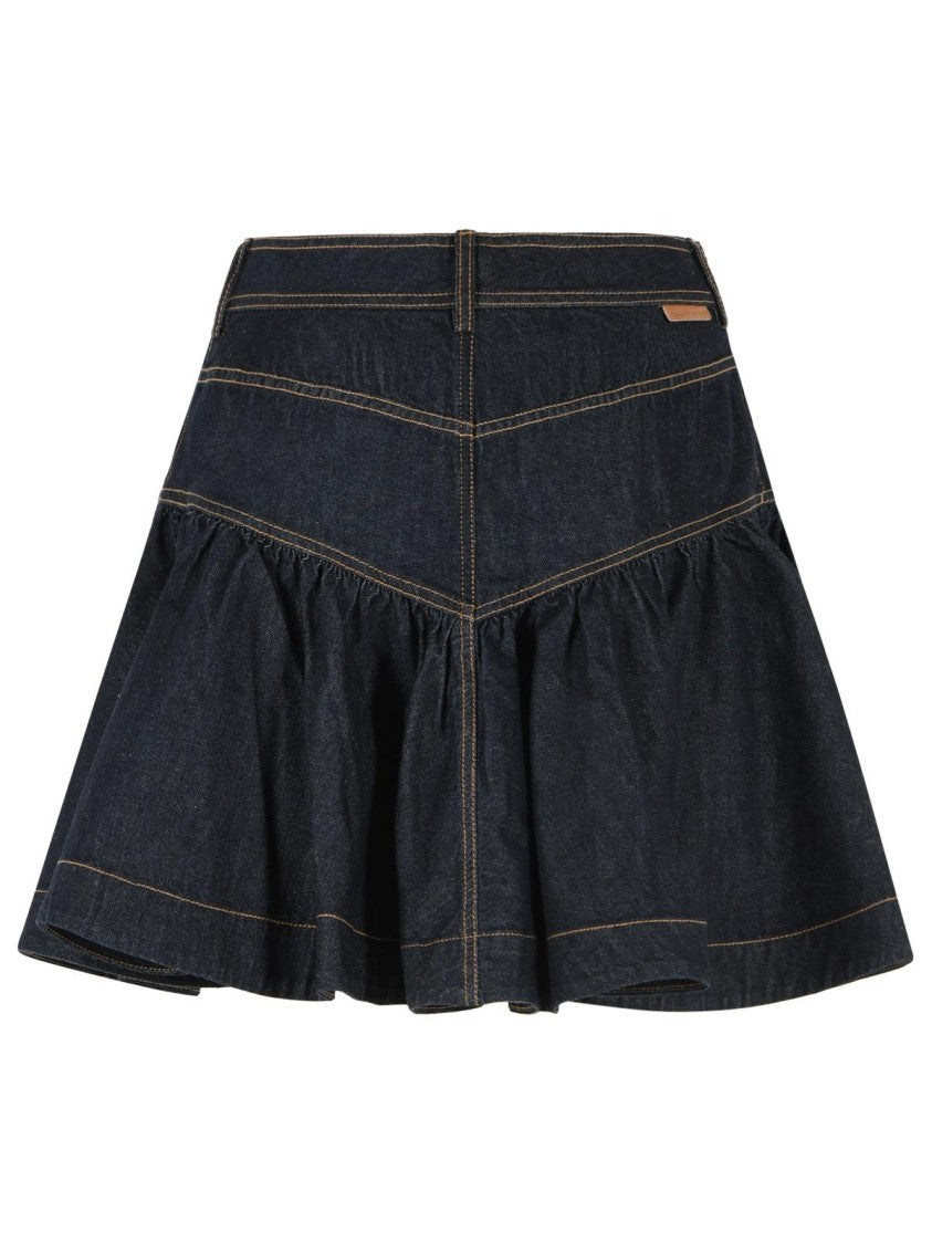 Zimmermann Blue Frill Onyx Flared Hem Denim Mini Skirt