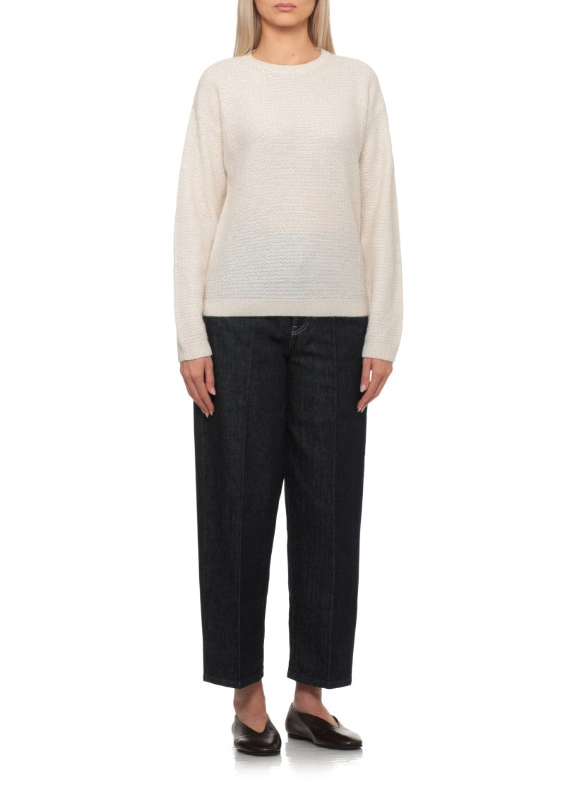 Fabiana Filippi Ivory Wool Blend Sweater With Lurex Accents And Ribbed Trims