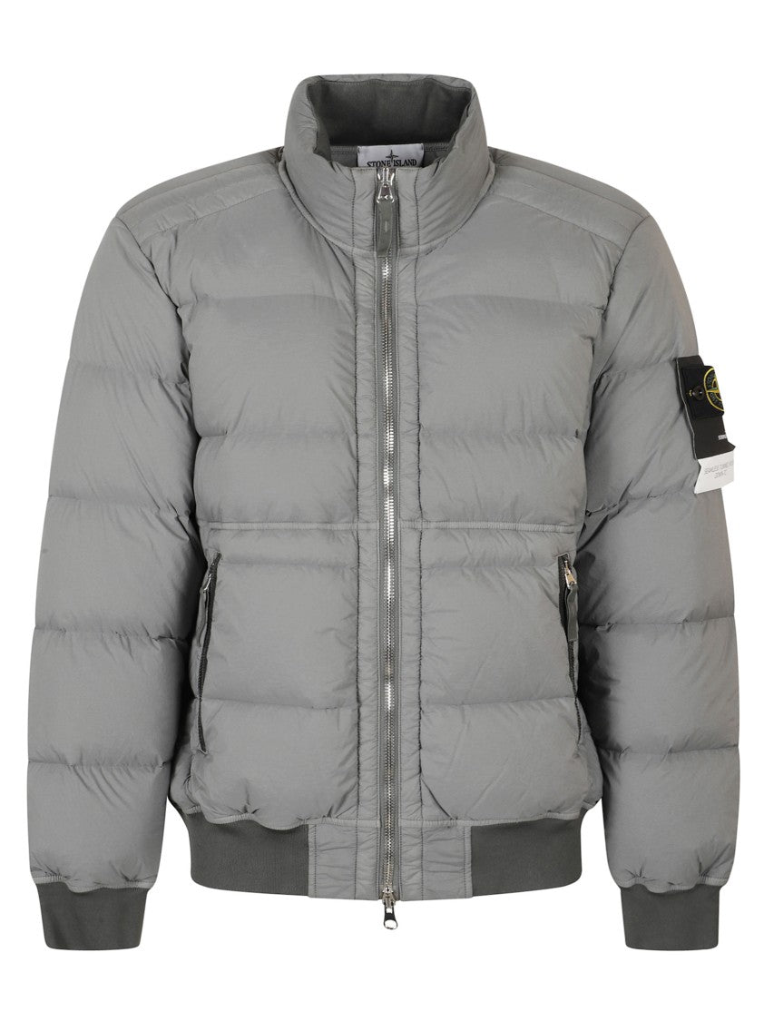 Stone Island Padded Grey Coat With High Collar And Fitted Silhouette
