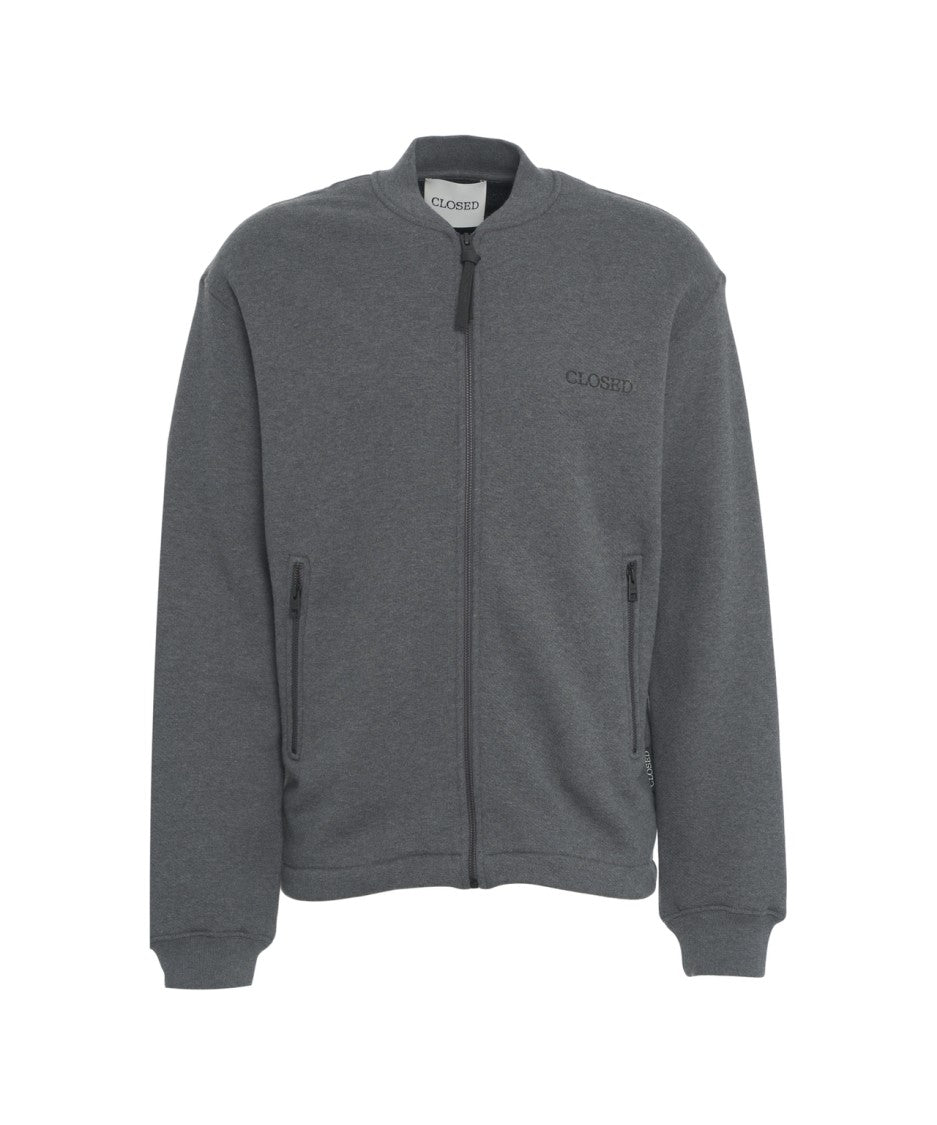 Closed Minimalist Zip-Up Sweatshirt With High Collar And Logo Detail
