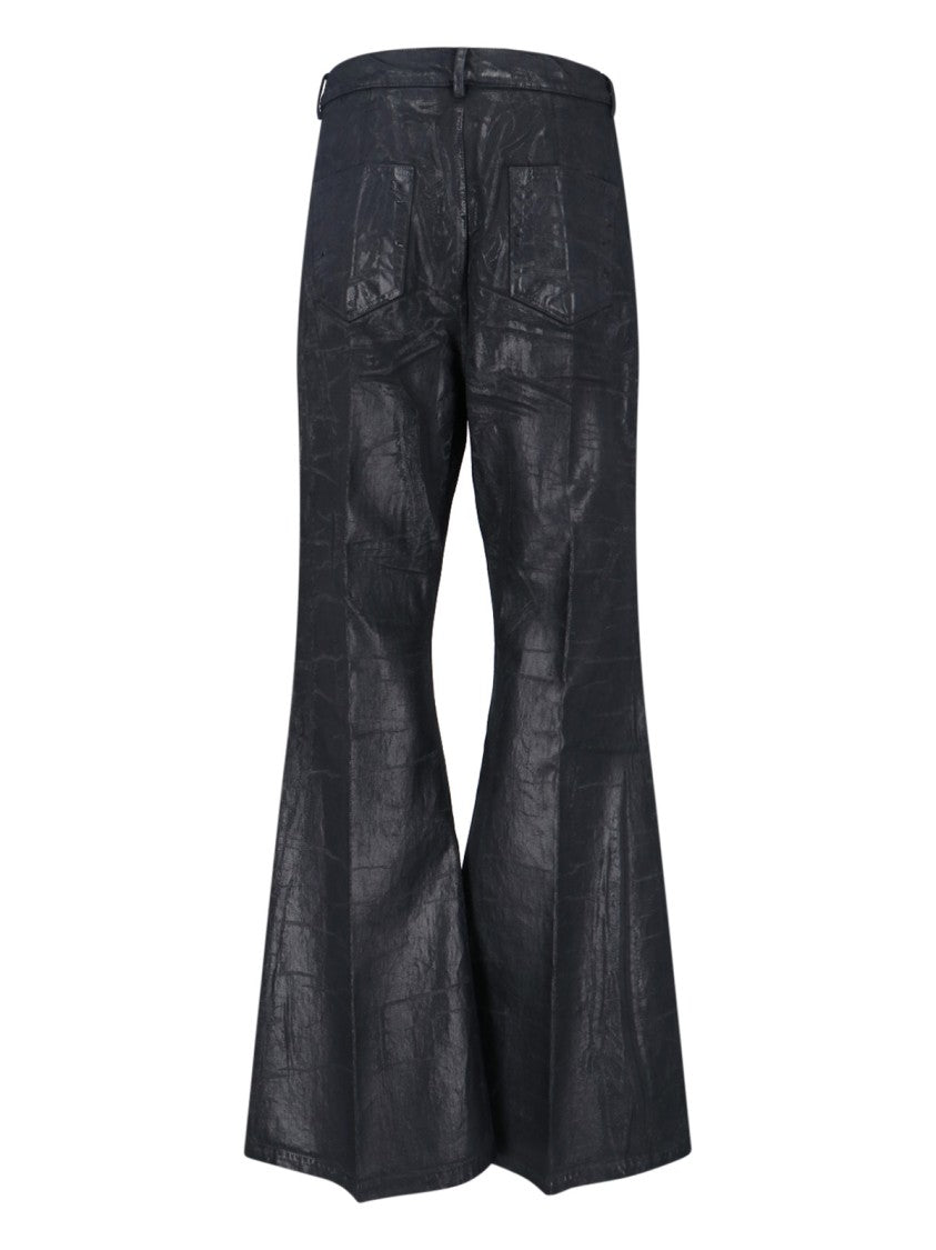 Rick Owens Bootcut Jeans With Metallic Finish And Flared Silhouette