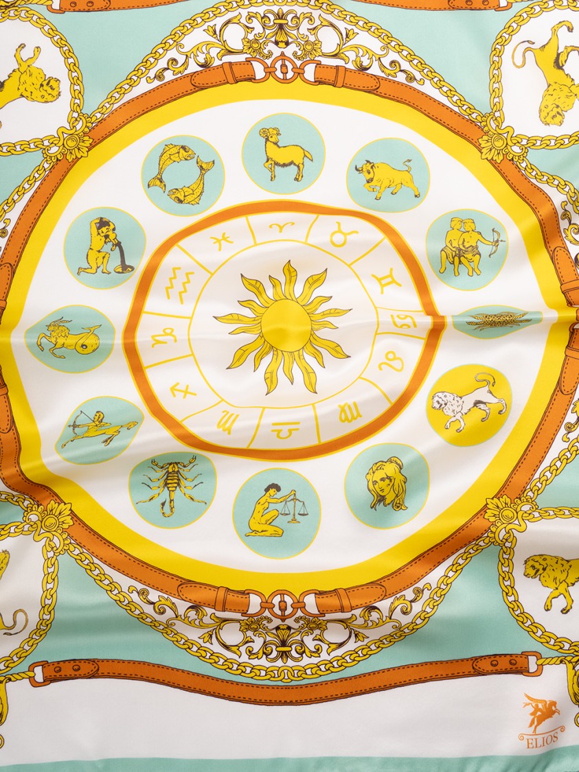 Elios Silk Scarf Adorned With Zodiac Illustrations