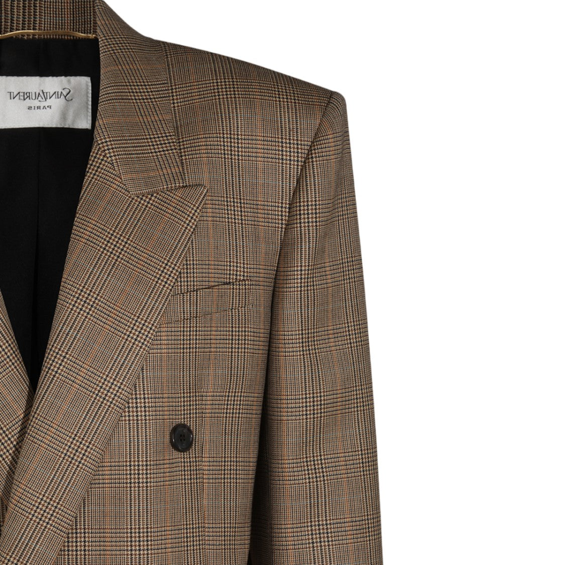 Saint Laurent Brown Plaid Double-Breasted Blazer