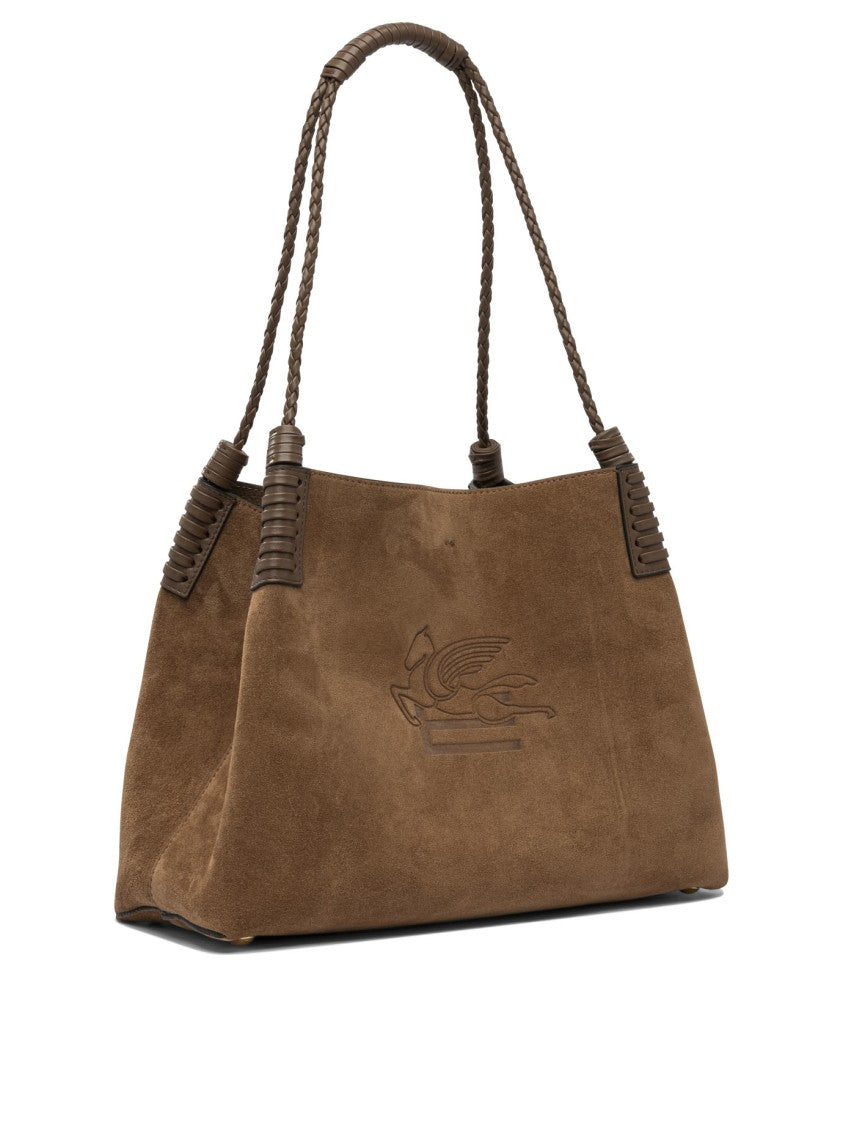 Etro Spacious Trapezoidal Shoulder Bag In Brown Suede