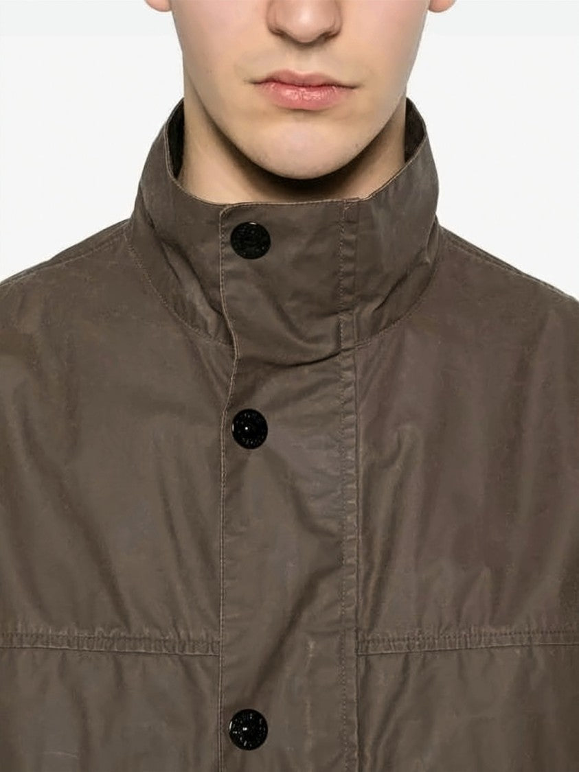 Stone Island Structured Brown Utility Jacket With High Collar