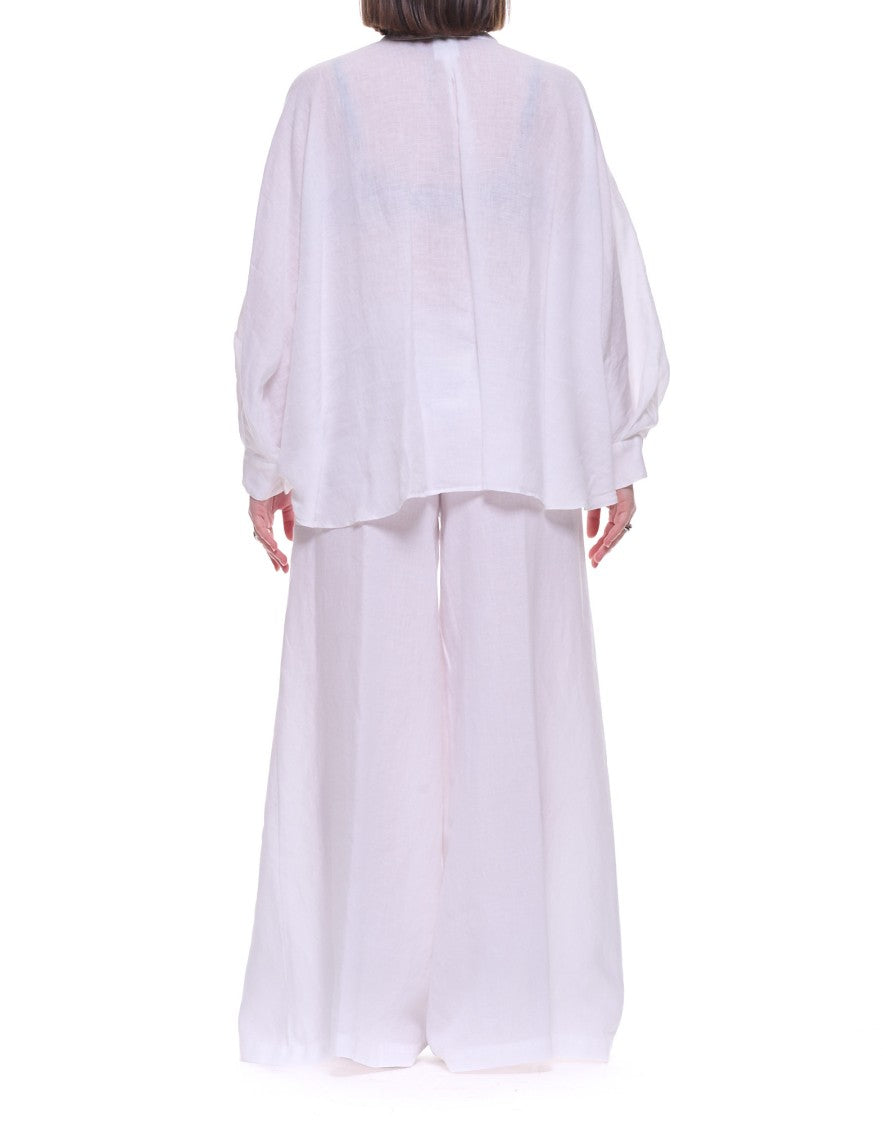 Hira White Batwing Sleeve Linen Button Shirt