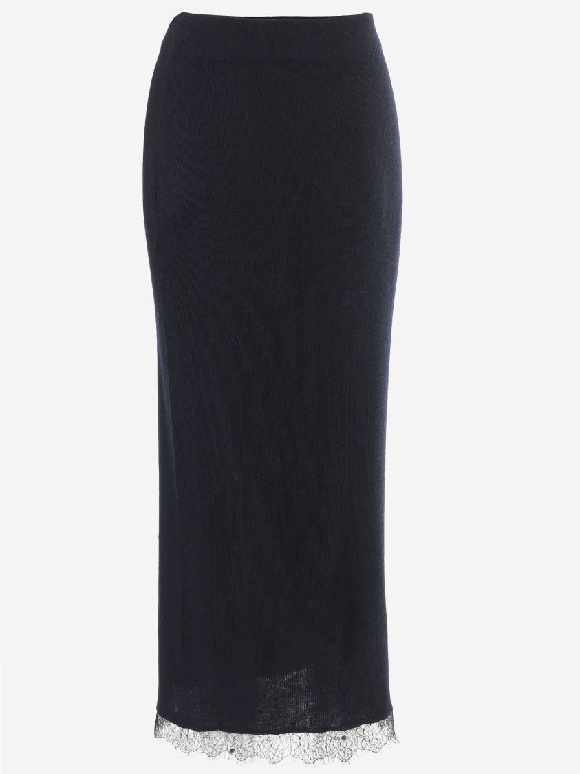 Arch4 Cashmere Long Skirt With Lace Hem Detail