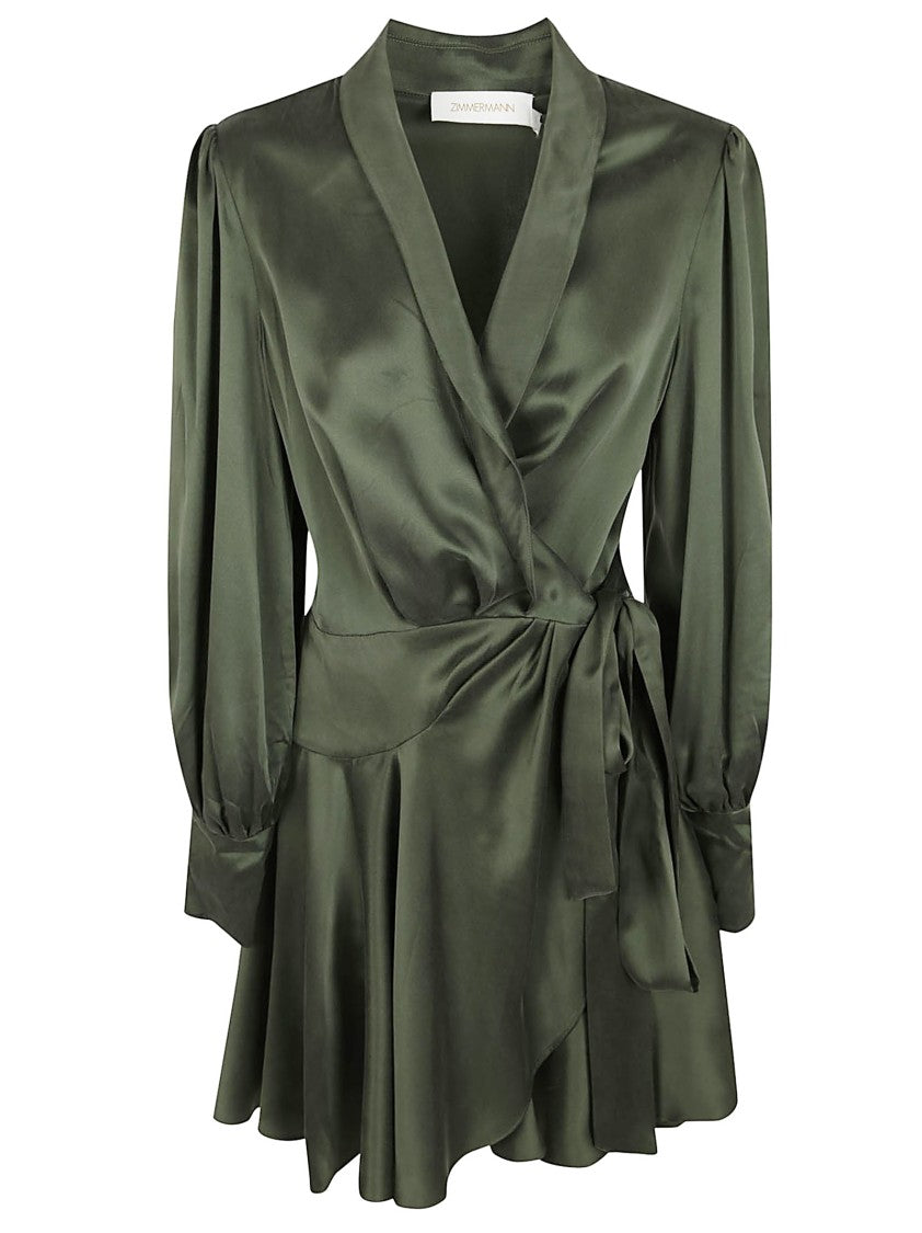 Zimmermann Wrap-Style Mini Dress In Deep Olive Silk