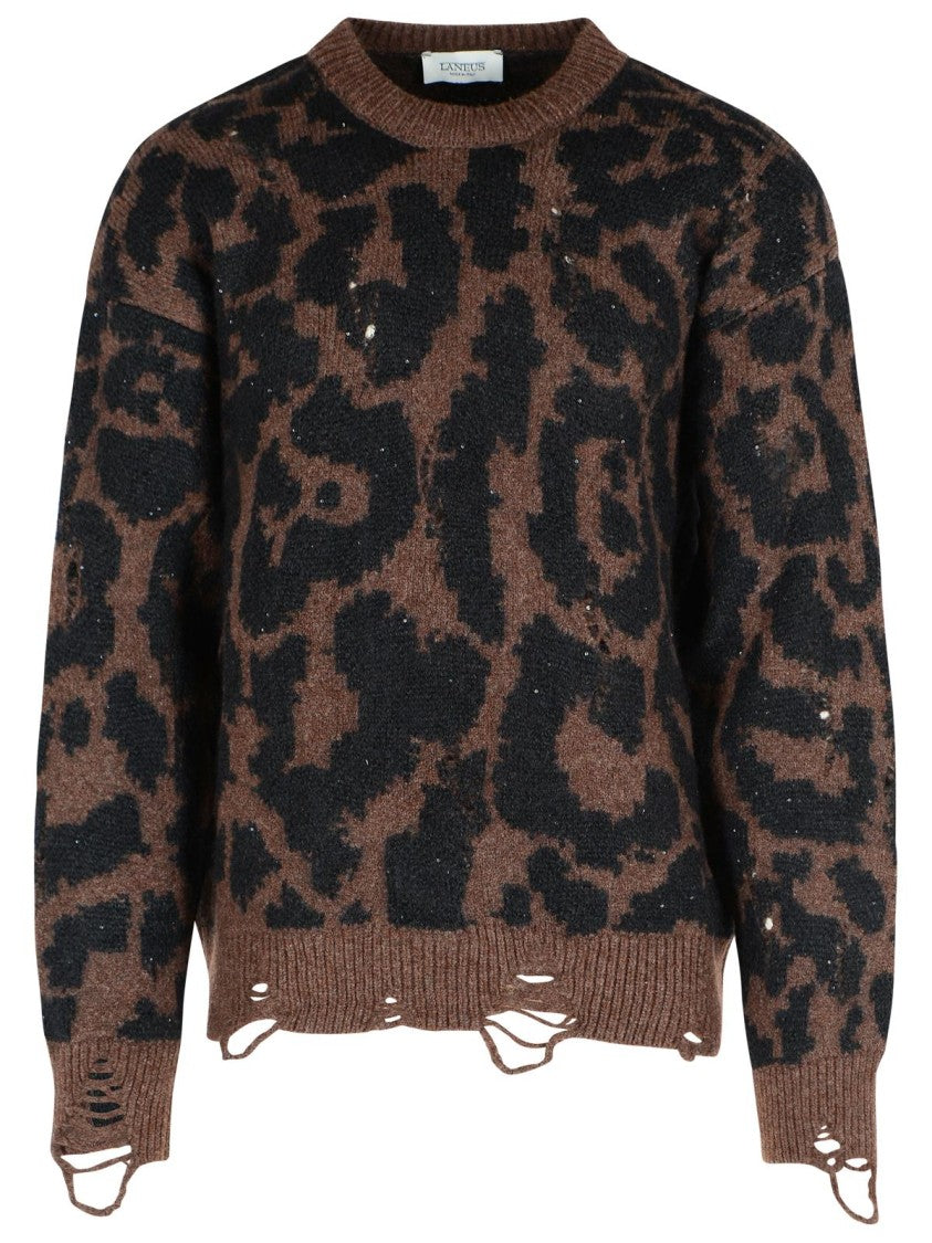 Laneus Two-Tone Merino Wool Blend Sweater