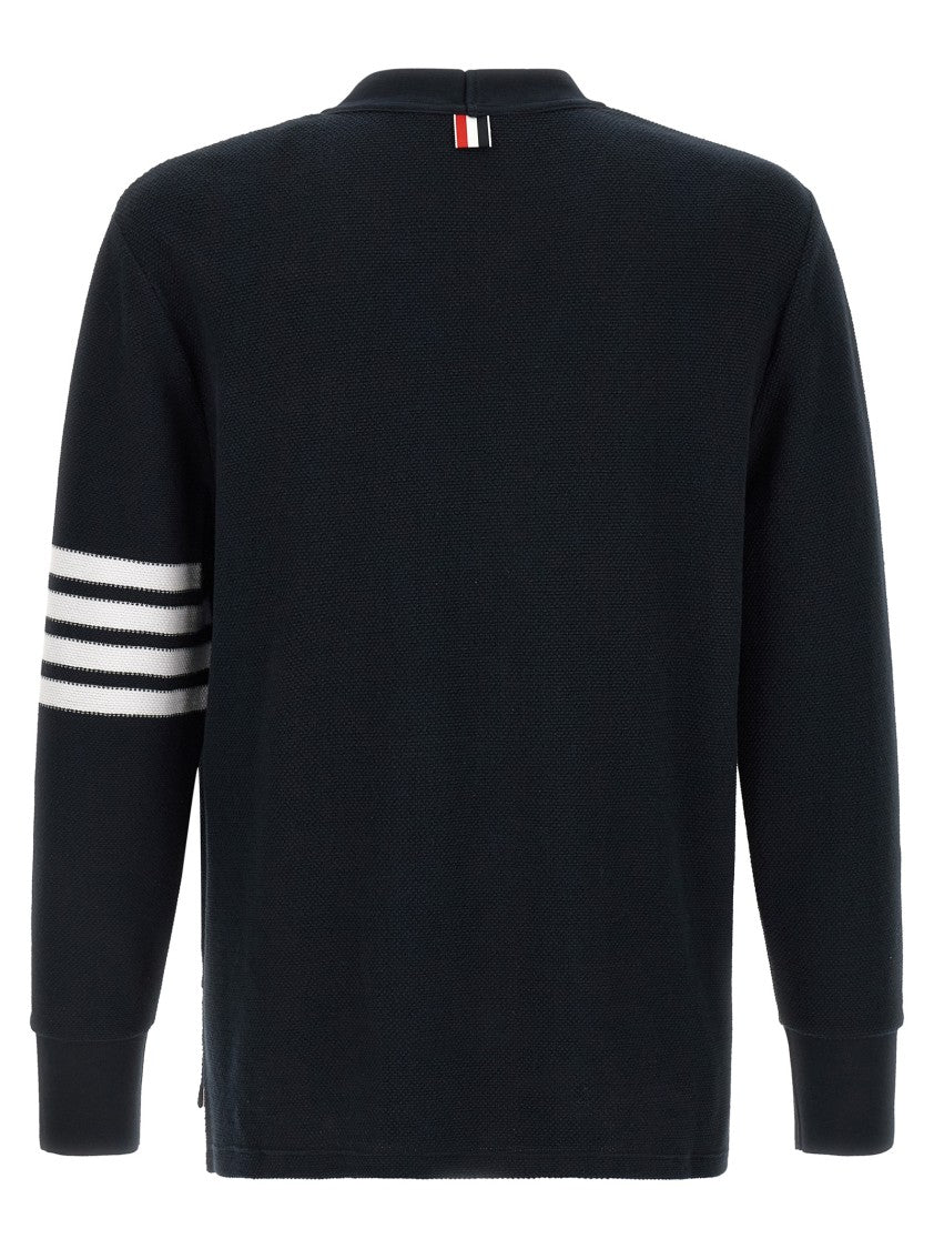 Thom Browne Honeycomb Cotton Cardigan With Asymmetrical Hem And 4Bar Detailing