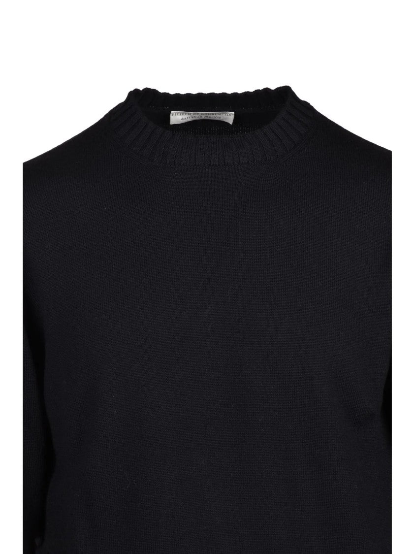 Filippo De Laurentiis Crew Neck Pullover In Soft Virgin Wool With Ribbed Detailing